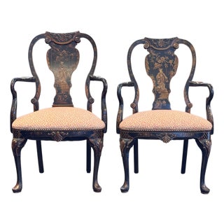 Pair of 1920s Chinoiserie Armchairs With Painted Decoration For Sale