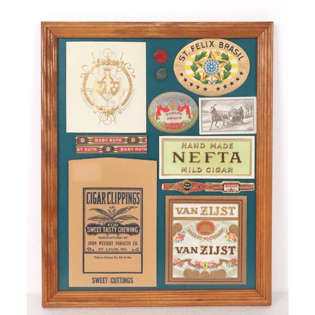 Brown Set of Eight Wood Framed Cigar Box Label Collection For Sale - Image 8 of 14