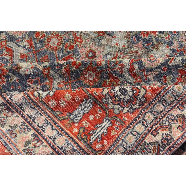 Antique Persian Bidjar Gallery Rug With Blue-Grey Field and Red Herati Design For Sale - Image 15 of 16