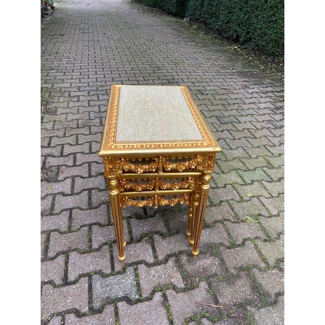 Late 20c French Louis XVI Gold Beech Marble Nesting Tables - 3 PCS For Sale - Image 4 of 18