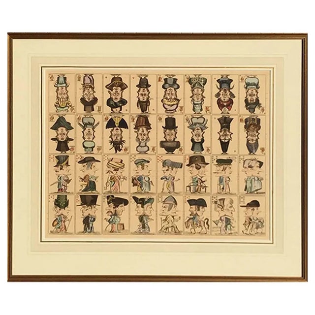19th Century Caricature Playing Cards in Frame For Sale