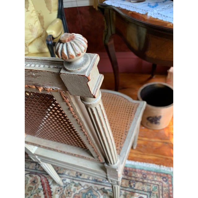 Wood French Neoclassical Distressed Painted and Cane Chairs - a Pair For Sale - Image 7 of 11