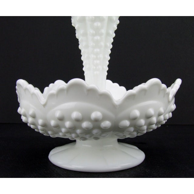 1990s Vintage Mid-Century Modern Fenton Hobnail Milk Glass Epergne With Single Horn For Sale - Image 5 of 5