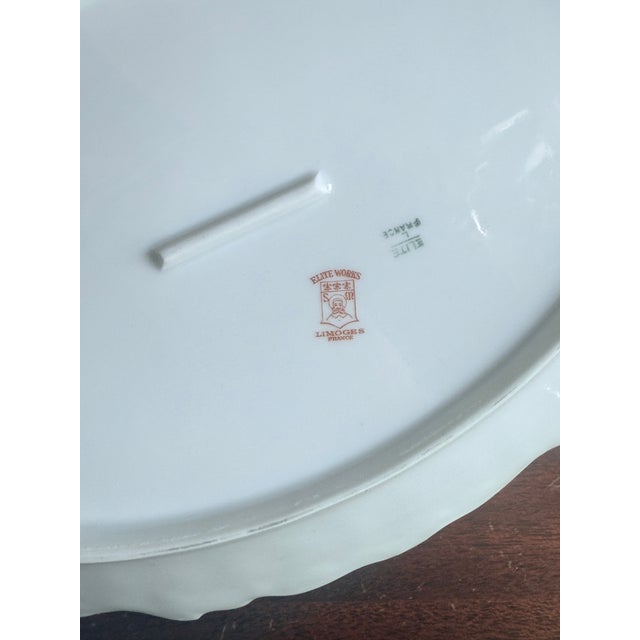 Green Late 19th Century, Elite Works Limoges France Porcelain Serving Platters Green Floral Garland Scalloped Edge - a Pair For Sale - Image 8 of 12