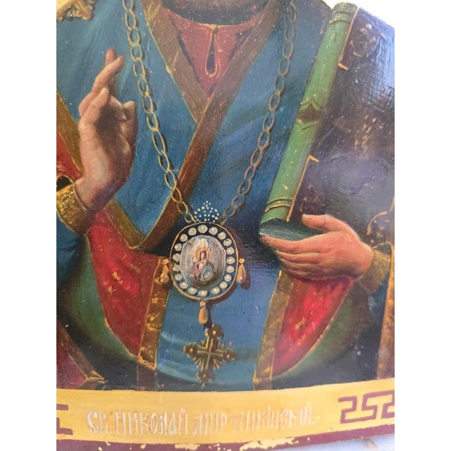 Late 19th Century Russian Icon of Saint Nicholas, 19th Century, Painting on Panel For Sale - Image 5 of 10