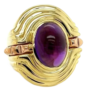 Lagos Cabochon Amethyst 18k Yellow Rose Gold Oval Ring , Size 7