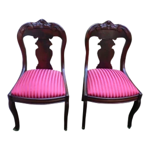 Antique Hand Carved Flame Mahogany American Empire Chairs 19th C. -A Pair