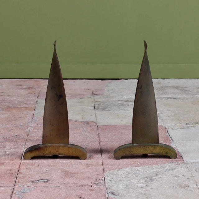 Mid-Century Modern Modernist Twisted Bronze Andirons For Sale - Image 3 of 12