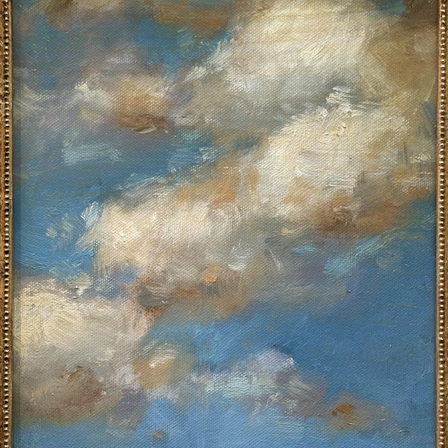 Contemporary Contemporary Petite "Blue Sky" Oil Painting in Vintage Frame For Sale - Image 3 of 6