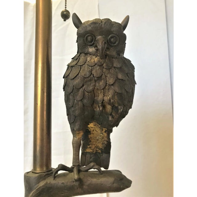 1960s Mid Century Modern Bronze Owl Lamp by Marbro Lamp Co. With Original Shade For Sale - Image 5 of 13