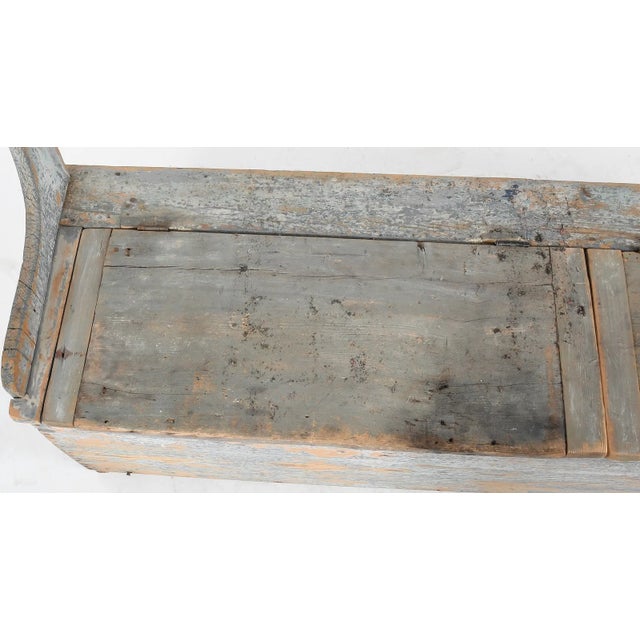 Light Blue Paint Pine Settle Bench With Storage, 19th Century For Sale - Image 4 of 7