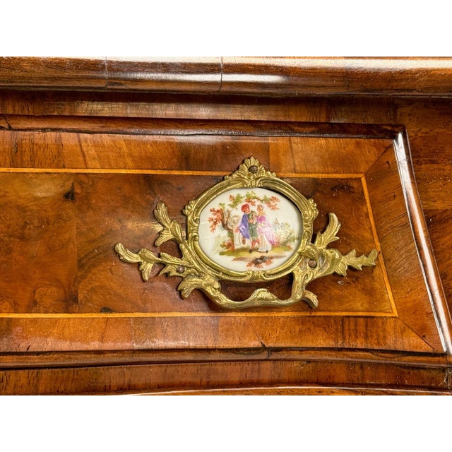 Brown Louis XV Style, Small Bombay Chest, Walnut, Porcelain, Bronze, Austria, 19th C. For Sale - Image 8 of 15