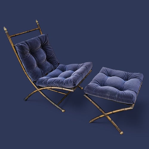 Vintage Italian Maison Jansen Style Faux Bamboo Iron Scissor Chair - Main Image