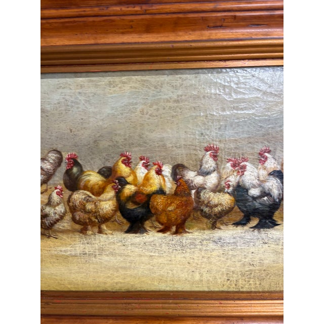 Modern Framed Oil on Canvas of Chickens "Bottom of Hen Party" by Trevor James, 20th Century For Sale - Image 3 of 10