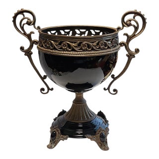 Mid 20th Century Continental Baroque Bronze Mounted Porcelain Twin Handled Bowl For Sale
