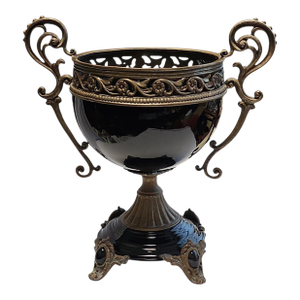 Mid 20th Century Continental Baroque Bronze Mounted Porcelain Twin Handled Bowl