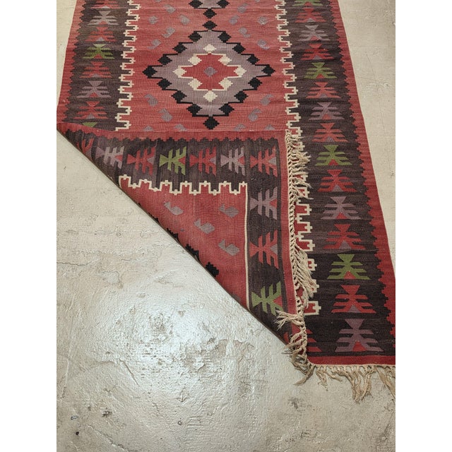 Vintage Turkish Kilim Runner Rug – Rust Red Geometric Tribal Design – 3 ...