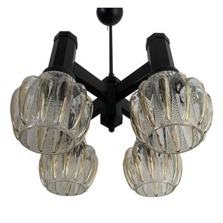 Mid-Century Modern Four-Light Chandelier with Glass Shades from Svetila Kozole, Yugoslavia, 1975 For Sale