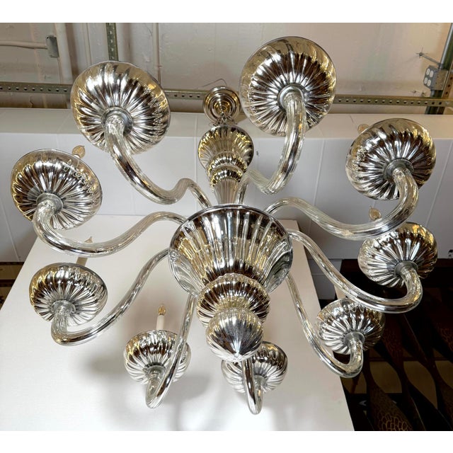 Modern Mid 20th Century Restored Modern Mercury Glass Nine Arm Chandelier For Sale - Image 3 of 10