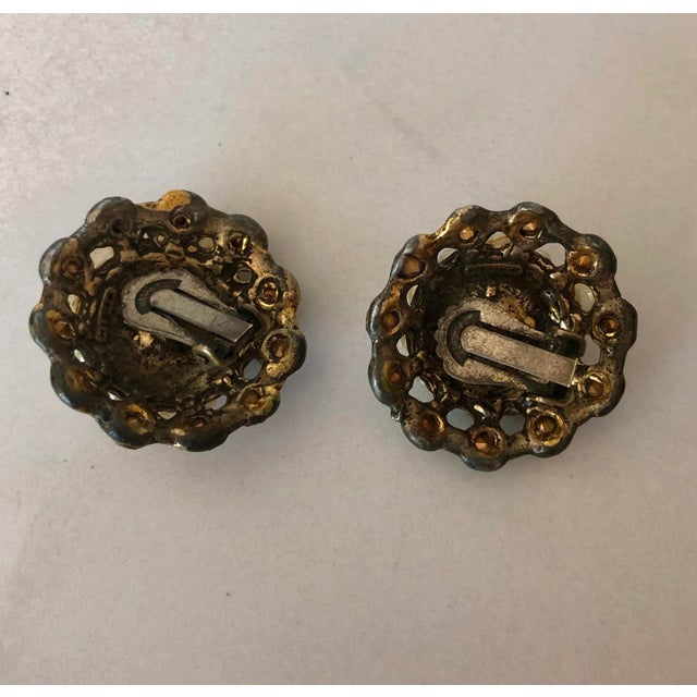 Mid-Century Modern Vintage Mexican Colored Crystal and Petit Point Pearl Cluster Earrings - 2 Pieces For Sale - Image 3 of 8