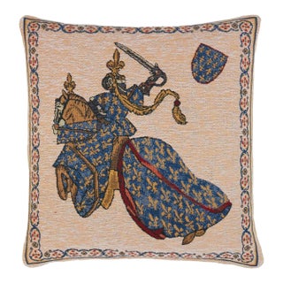 Jousting Duke Blue Tapestry Cushion With Feather Filler - 46 X 46cm For Sale