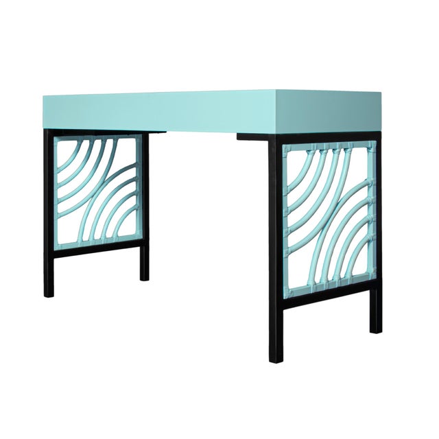 Swirl Writing Desk - Turquoise For Sale In West Palm - Image 6 of 9