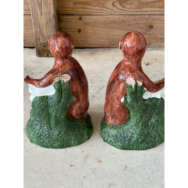 Pair of Vintage Italian Ceramic Monkey Figurines With Lemon Garlands For Sale In Naples, FL - Image 6 of 11