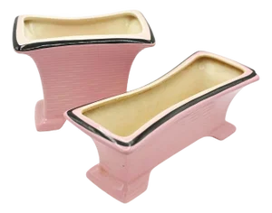 1950s Mid-Century Pink & Black California Pottery Modernist Indoor Planter Set