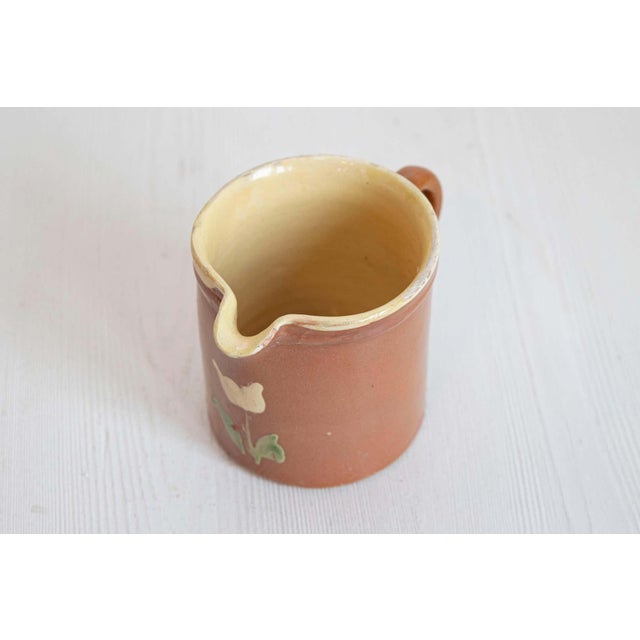 19th Century French Redware Pitcher with White Flower Decor For Sale In Atlanta - Image 6 of 7
