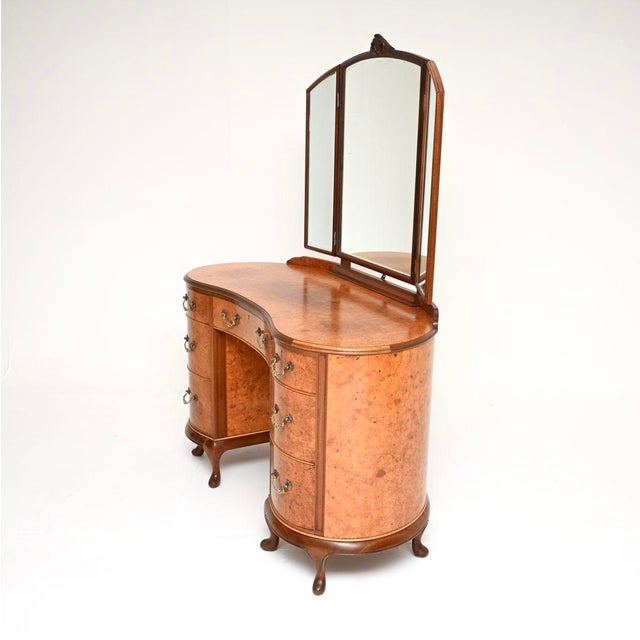 1930s Queen Anne Burr Walnut Dressing Table, 1930s For Sale - Image 5 of 11