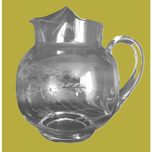 1960s Large Pitcher and Eight Glasses, Etched With Flowers and Leaves - 9 Pieces For Sale - Image 6 of 18