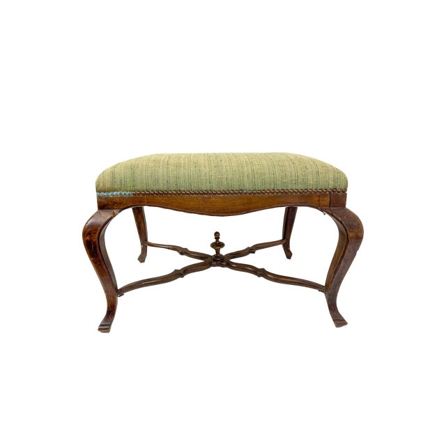 Antique French Louis XV Style Walnut Bench Stool, 1800s For Sale