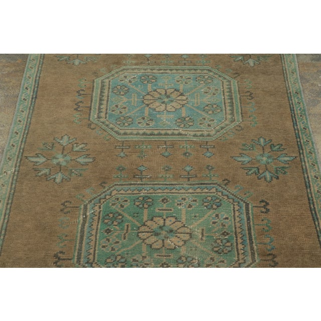 1950s Vintage Turkish Runner With Blue Medallion & Floral Border - Rug & Kilim For Sale - Image 5 of 9