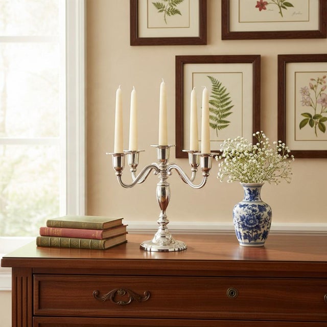 Victorian Vintage International Silver Silverplate 5 Arm Candelabra-Candle Holder-Wedding For Sale - Image 3 of 10