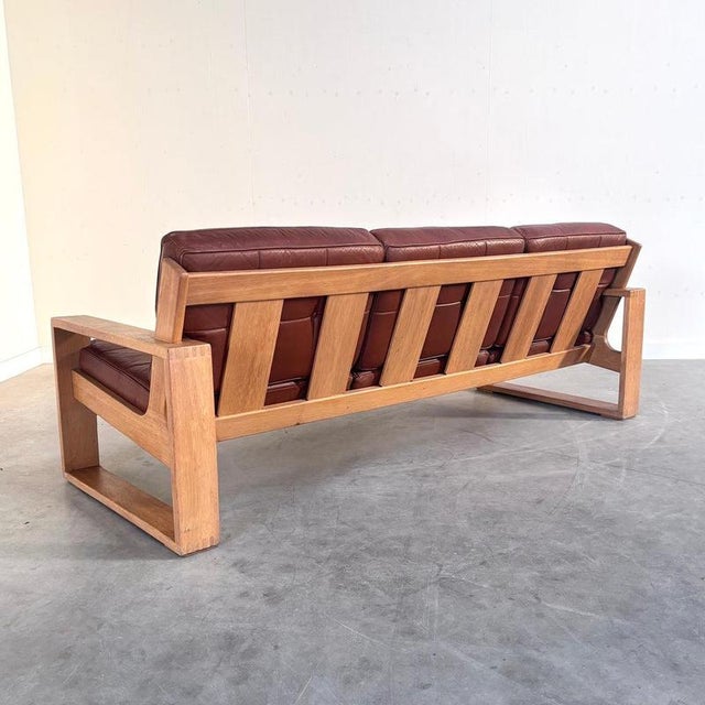 Wood Vintage Three-Seater Lounge Sofa in Leather, 1970s For Sale - Image 7 of 15