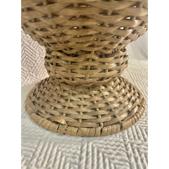 Late 20th Century Late 20th Century Coastal Style Whitewashed Wicker Footed Urn For Sale - Image 5 of 7