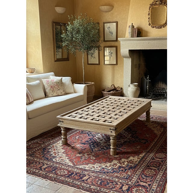 Brown Antique Brown Lotus Carved Coffee Table – Handcrafted Rustic Statement Center Table 74 For Sale - Image 8 of 8