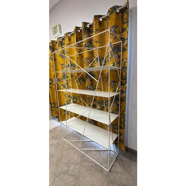 Modern White Metal & Glass Geometric Shelving Unit Authentic Tonin Casa “Naviglio” bookcase designed in Italy by Nicola...