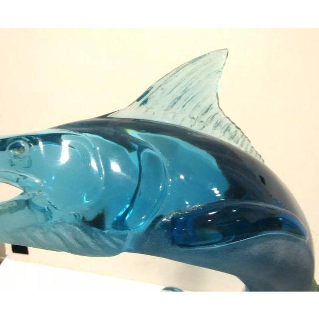 Robert Wyland 1983 Blue Lucite Jumping Marlin in Wave Sculpture For Sale - Image 10 of 12