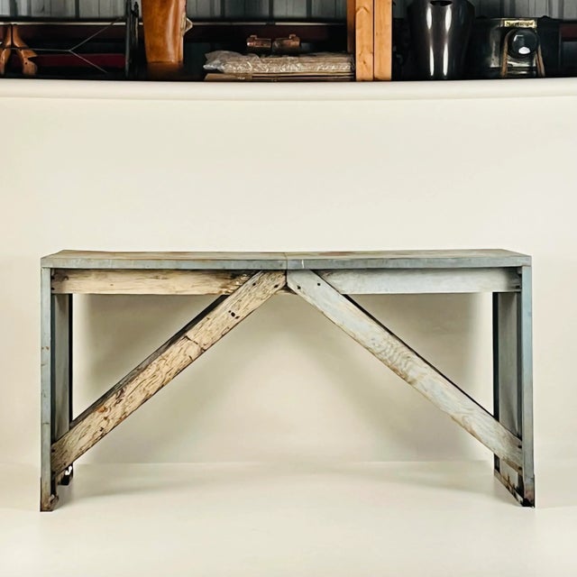 Rustic 1940s Patinated Industrial Work Console For Sale - Image 3 of 9