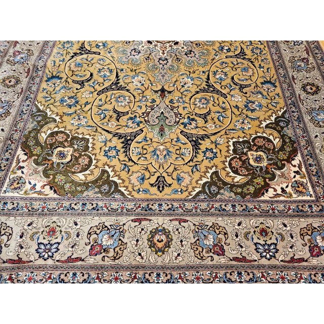 Vintage Persian Tabriz Rug, Hand-Knotted Wool, Floral Pattern, Moss Green & Caramel, 7x10 For Sale In Chicago - Image 6 of 18