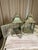 Pair of Vintage Metal Chinoiserie Pagoda-Style Hanging Lanterns With Weathered Sage Green Finish For Sale - Image 4 of 12