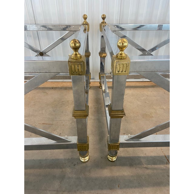 Chrome and Brass Two-Tiered Glass Top End Tables in the Style of Maison Jansen, a Pair For Sale - Image 4 of 11