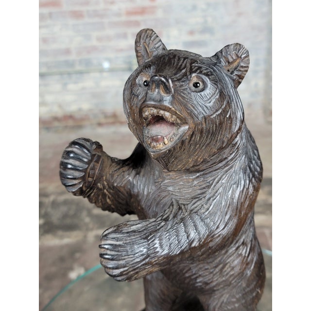 1970s Vintage Black Forest Figurine - Carved Standing Bear For Sale - Image 5 of 12