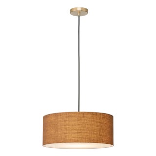 Stretch Pendant, Burlap Shade, Weathered Brass For Sale