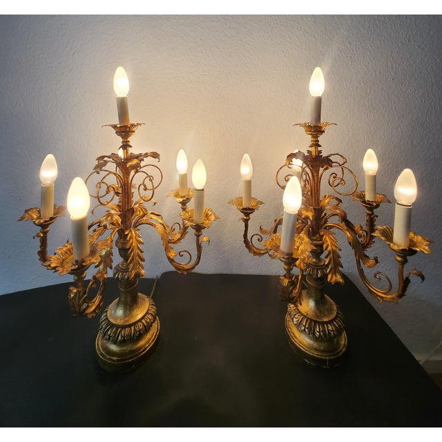 Vintage Hollywood Regency Louis XV 6-Light Florentine Floor Lamp, Italy, 1920s, Set of 2 For Sale - Image 12 of 18