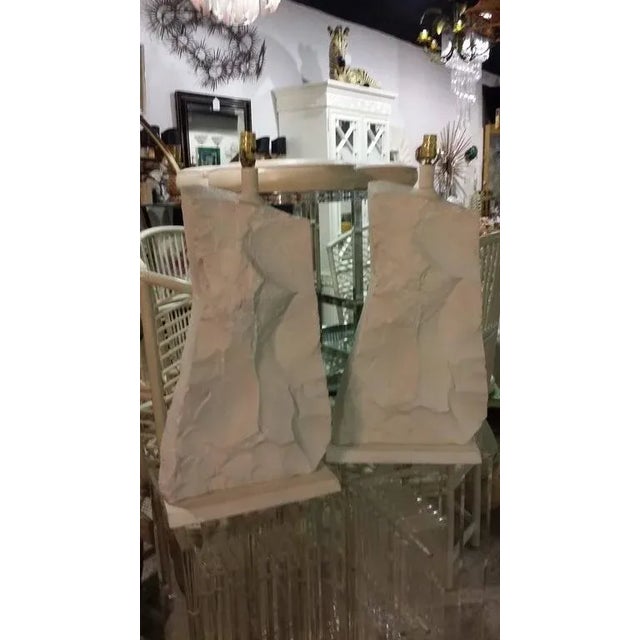 Vintage pair of Mid Century Modern monumental size rock stone Mid-Century Modern glacier table lamps Sirmos Style.