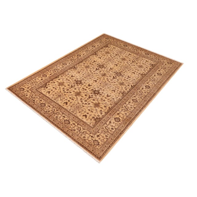 Shabby Chic Shabby Chic Ziegler Beige Brown Hand-Knotted Wool Rug - 6'1'' X 9'2'' For Sale - Image 3 of 8