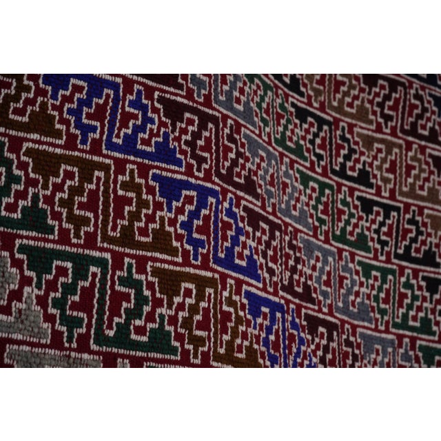 Brick Red Mid 20th Century Jajim Kilim With Diagonal Stripes 5'4'' X 7'9'' For Sale - Image 8 of 11
