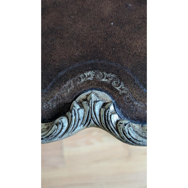 Platinum Vintage Piecrust Tripod Table With Embossed Leather Top For Sale - Image 8 of 11